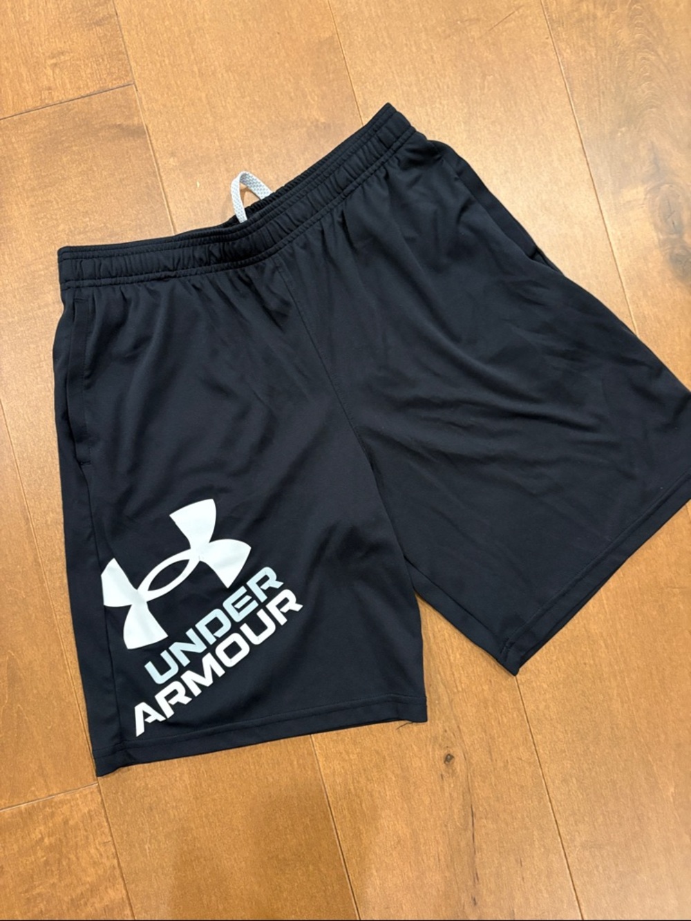 Under Armour Black Athletic Shorts with White Logo Graphic